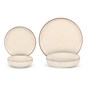 Tulu - Daily Use Dinner Set 24 Pcs - Cream With Brown Rim