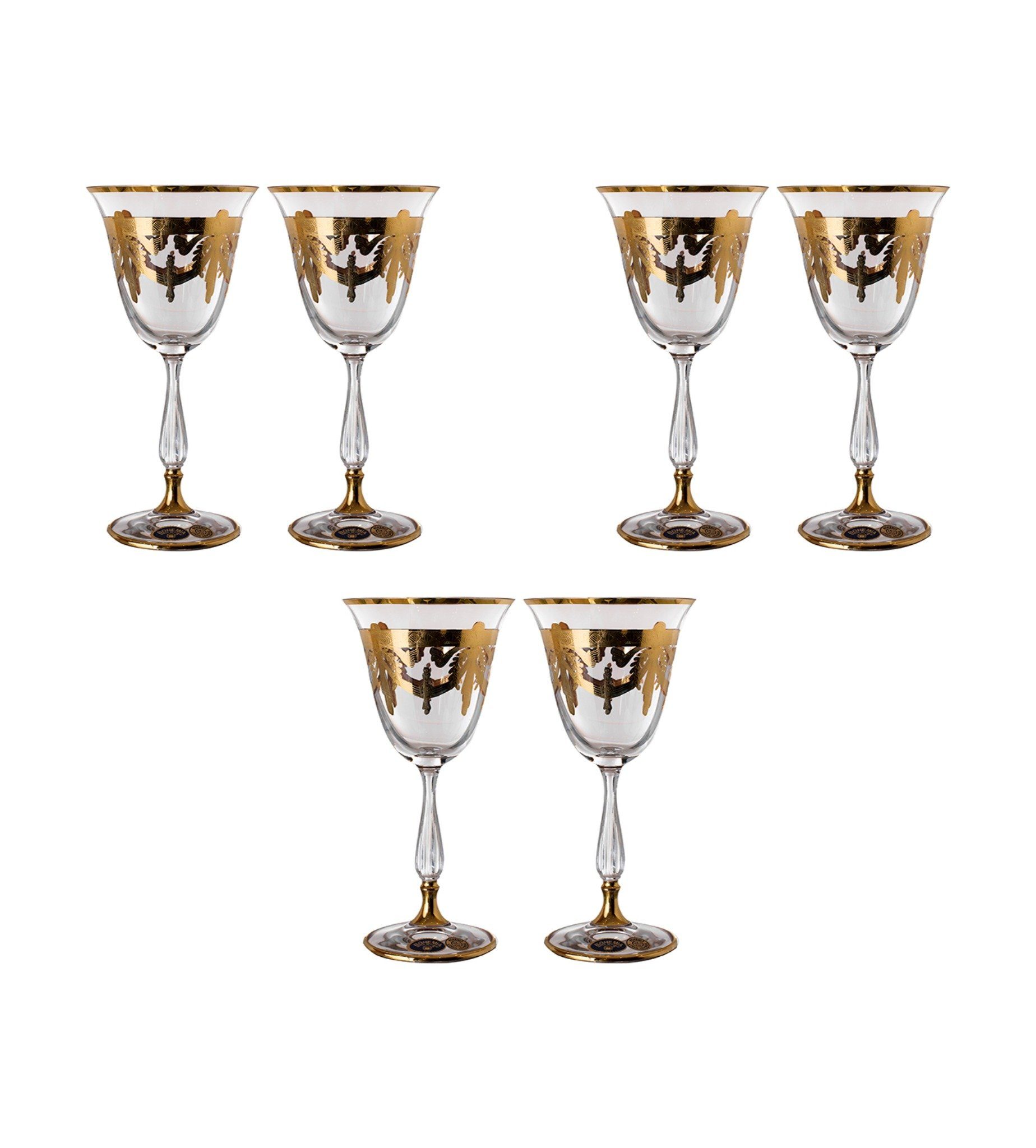 Bohemia Crystal - Goblet Glass Set 6 Pieces - Gold - 220ml - 2700010258