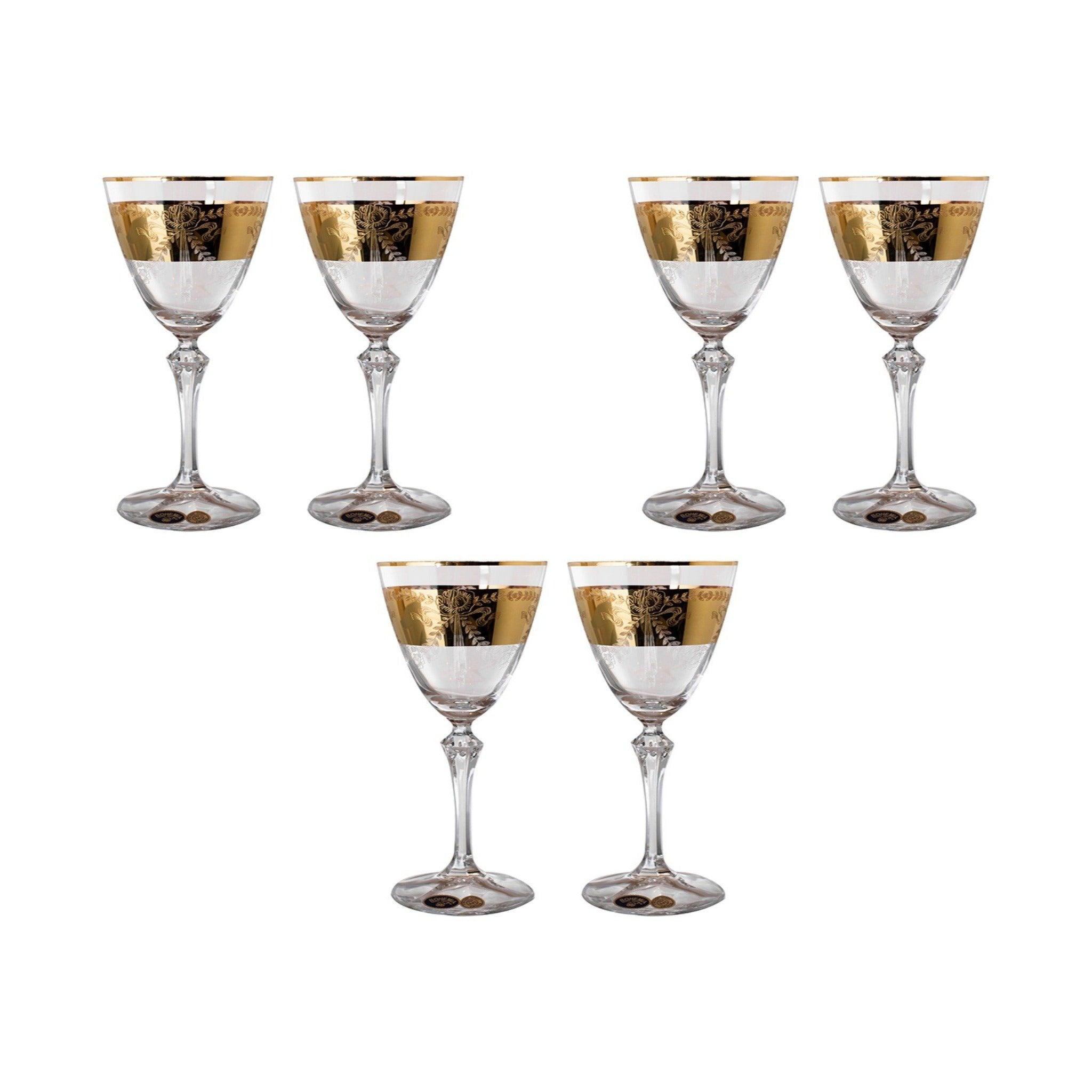 Bohemia Crystal - Goblet Glass Set 6 Pieces - Gold - 190ml - 2700010257
