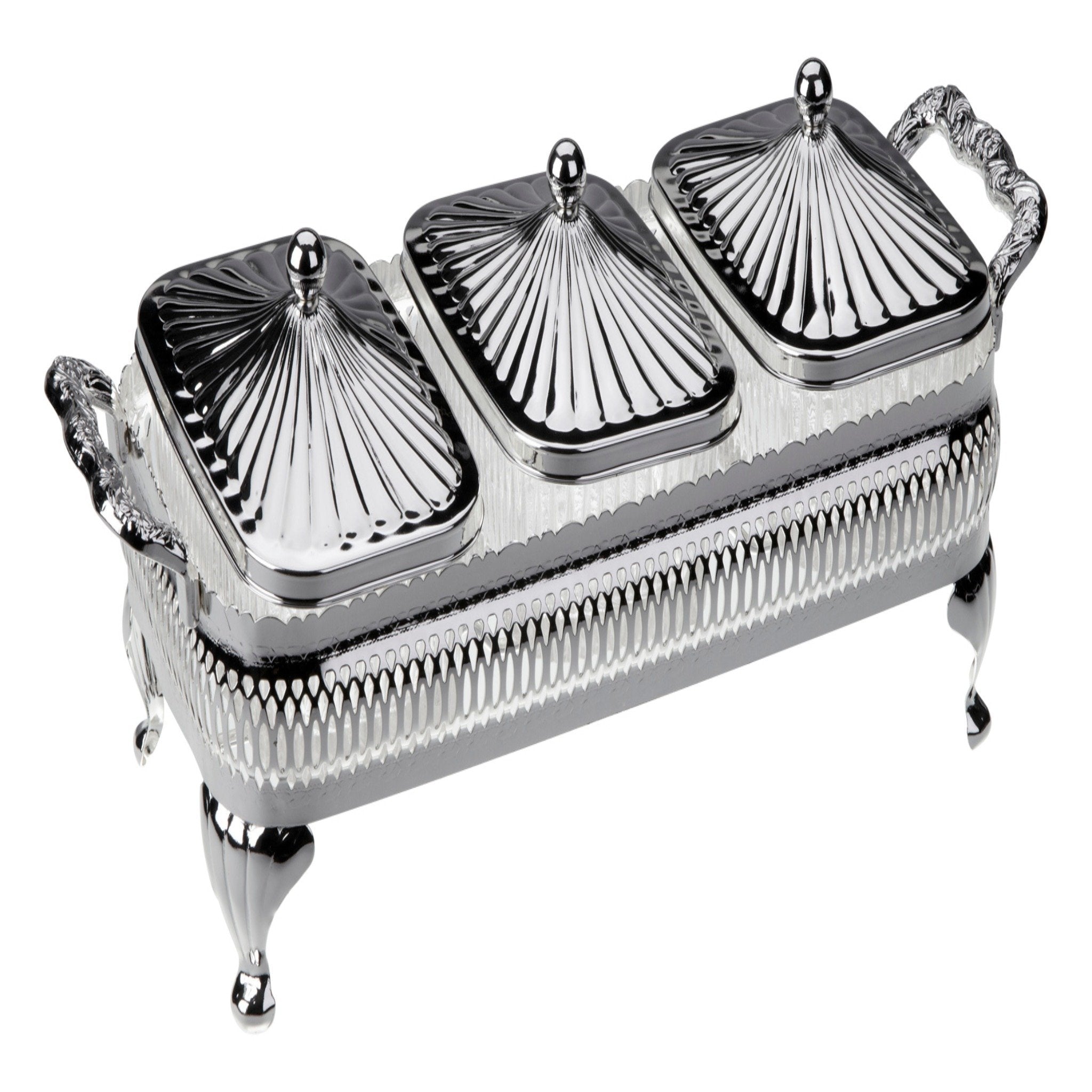 Queen Anne - Rectangular Bowl Set with Silver Plated Stand 3 Pieces - Silver Plated Metal & Glass - 30x13.5 cm - 26000340