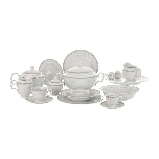 Elizabeth - Dinner Set 124 Pieces - Porcelain - Silver - 130001233