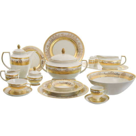 Falkenporzellan - Dinner Set  112 Pieces - Porcelain - Beige & Gold - 1300017