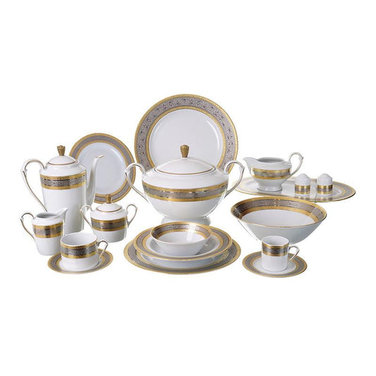 Falkenporzellan - Dinner Set 112 Pieces - Porcelain - Silver & Gold - 1300018