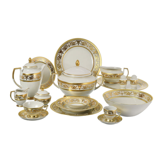 Falkenporzellan - Dinner Set 112 Pieces  - Porcelain - Cream & Gold - 1300039