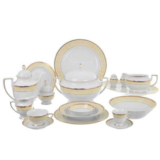 Falkenporzellan - Dinner Set 112 Pieces - Porcelain - Yellow & Gold - 1300042