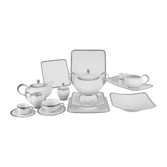 Falkenporzellan - Square Dinner Set 112 Pieces - Porcelain - Silver - 1300051