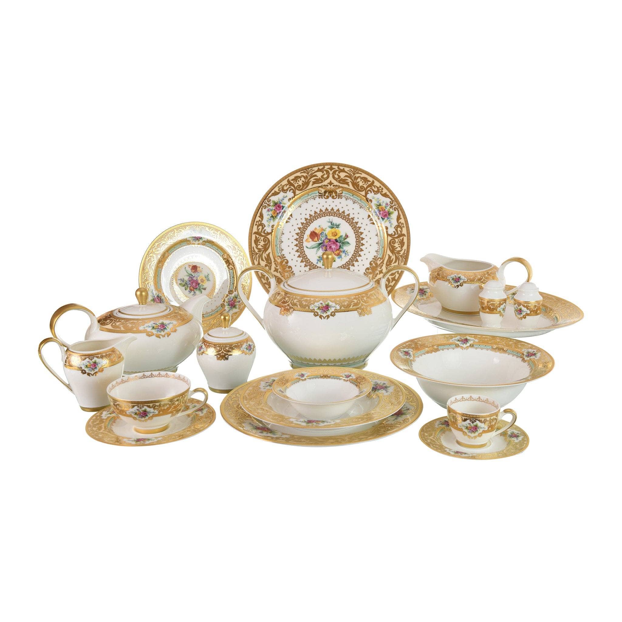 Falkenporzellan - Dinner Set 112 Pieces - Bone China - Creamy & Gold w