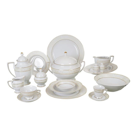 Falkenporzellan - Dinner Set 112 Pieces - Porcelain - Cream & Gold - 1300063