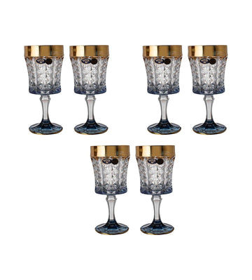 Bohemia Crystal - Goblet Glass Set 6 Pieces - Blue & Gold - 200ml - 2700010490