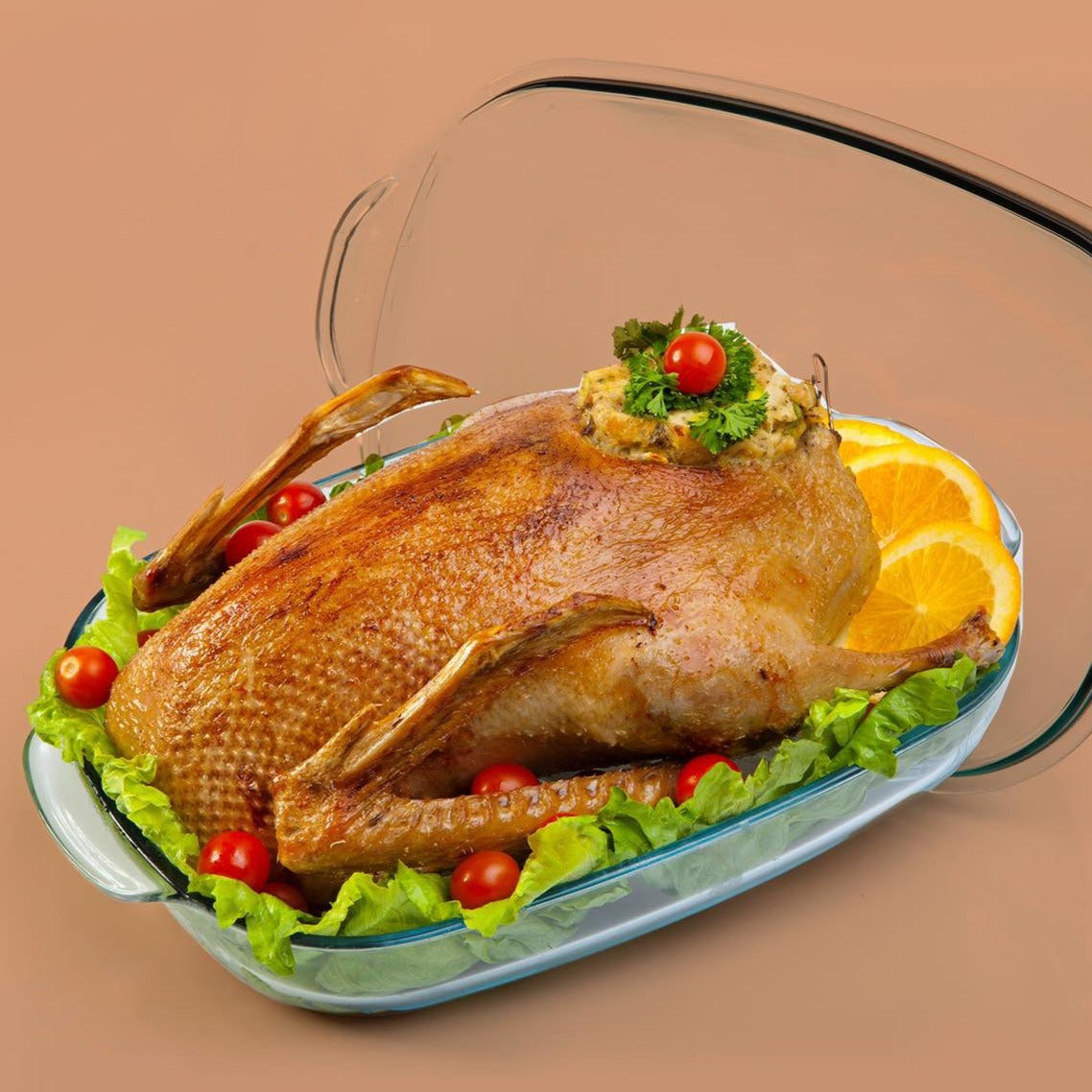 Verrez - Rectangular Glass Roaster With Cover  - Tempered Glass - 26x22x14cm  - 770001133
