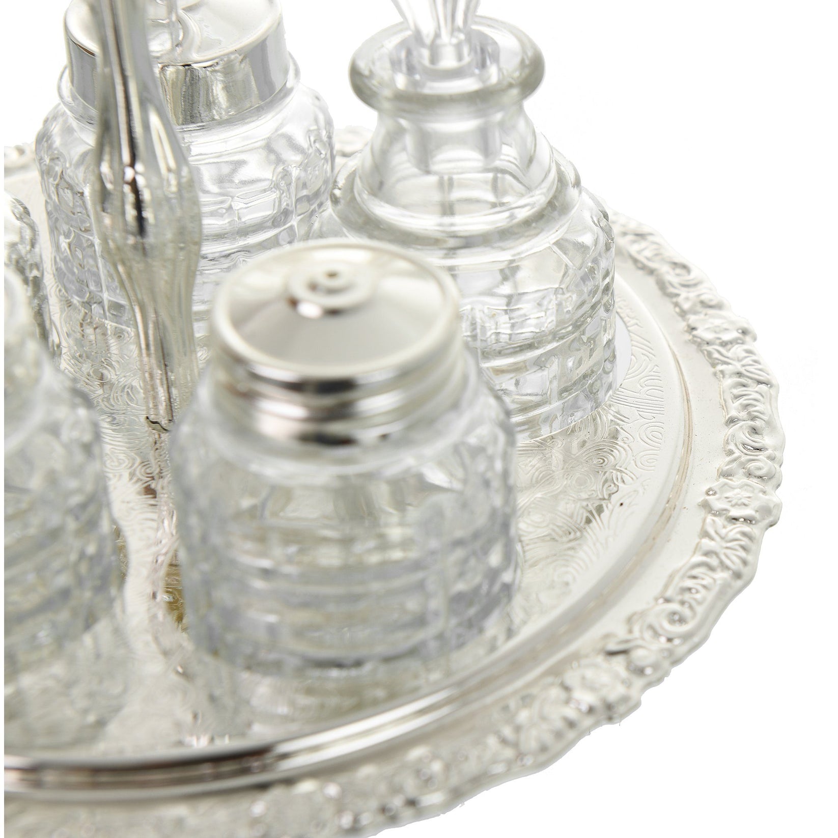 Queen Anne Revolving Cruet Set 5 Pieces with Stand Silver Plated M