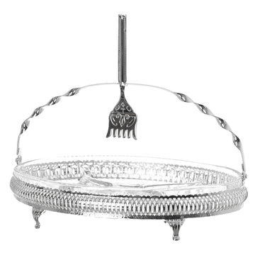 Queen Anne - Oval Hors d'oeuvre 4 Parts with 1 Serving Fork - Silver Plated Metal & Glass - 29x20cm - 26000227
