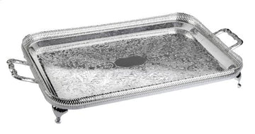 Queen Anne - Rectangular Tray with Handles & Legs - Silver Plated Metal - 50x29cm - 26000228