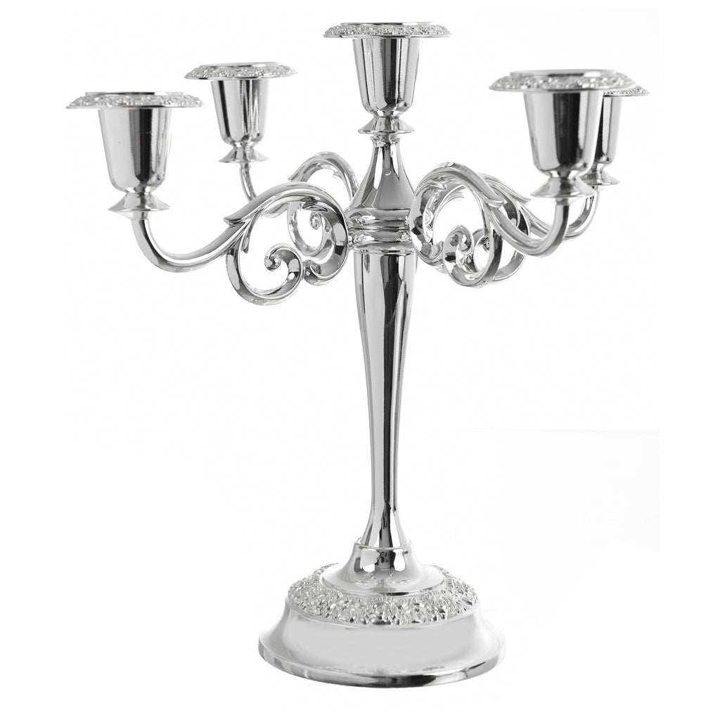 Queen Anne - 5 Lights Candle Holder With Baroque Style - Silver Plated Metal - 26cm - 26000229