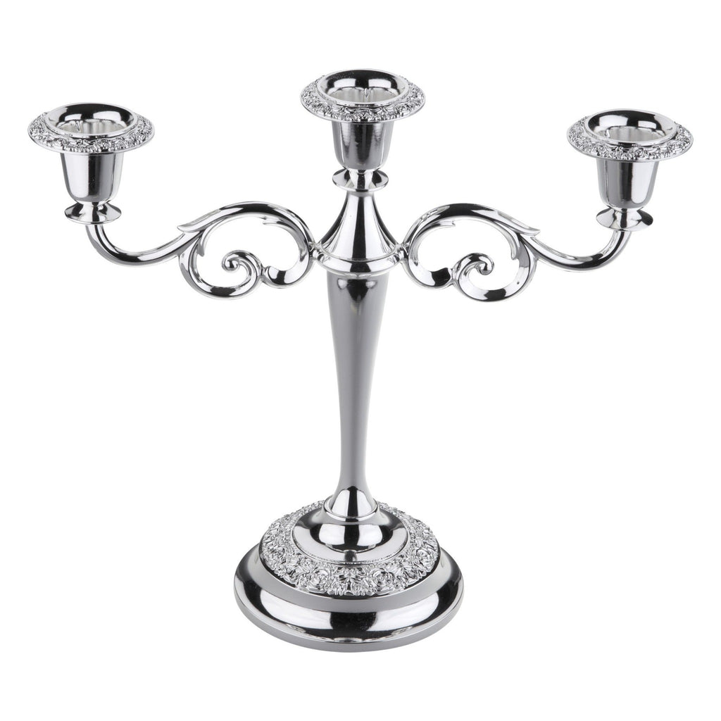 Queen Anne 3 Lights Candle Holder with Baroque Style - Silver Plated Metal - 25 cm - 26000233