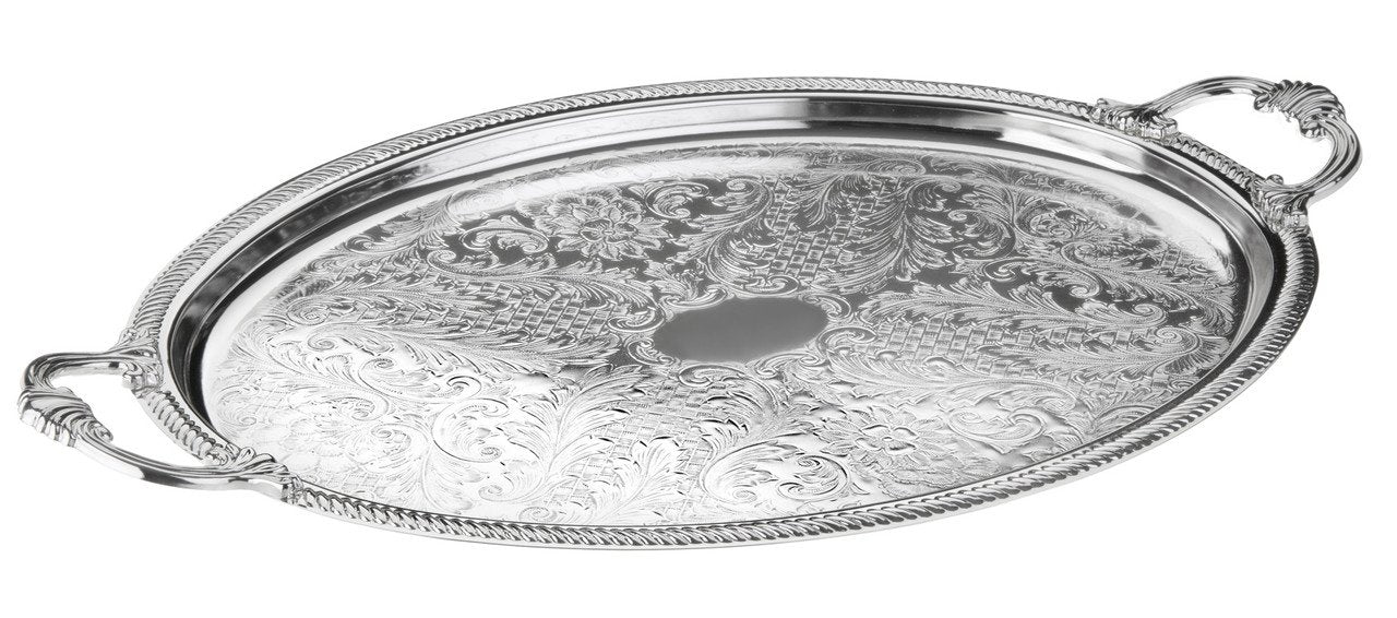 Queen Anne Oval Tray - Silver Plated Metal - 50.5 x 33 cm - 26000242