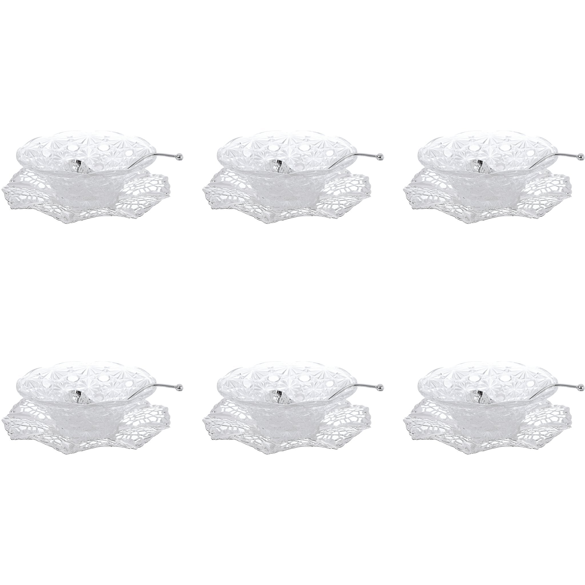 كوين آن - طقم بولة 6 قطع بالصحن والملاعق - معدن وزجاج مطلي بالفضة - 17.5 × 5.25 سم - 26000252