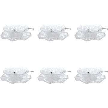 كوين آن - طقم بولة 6 قطع بالصحن والملاعق - معدن وزجاج مطلي بالفضة - 17.5 × 5.25 سم - 26000252