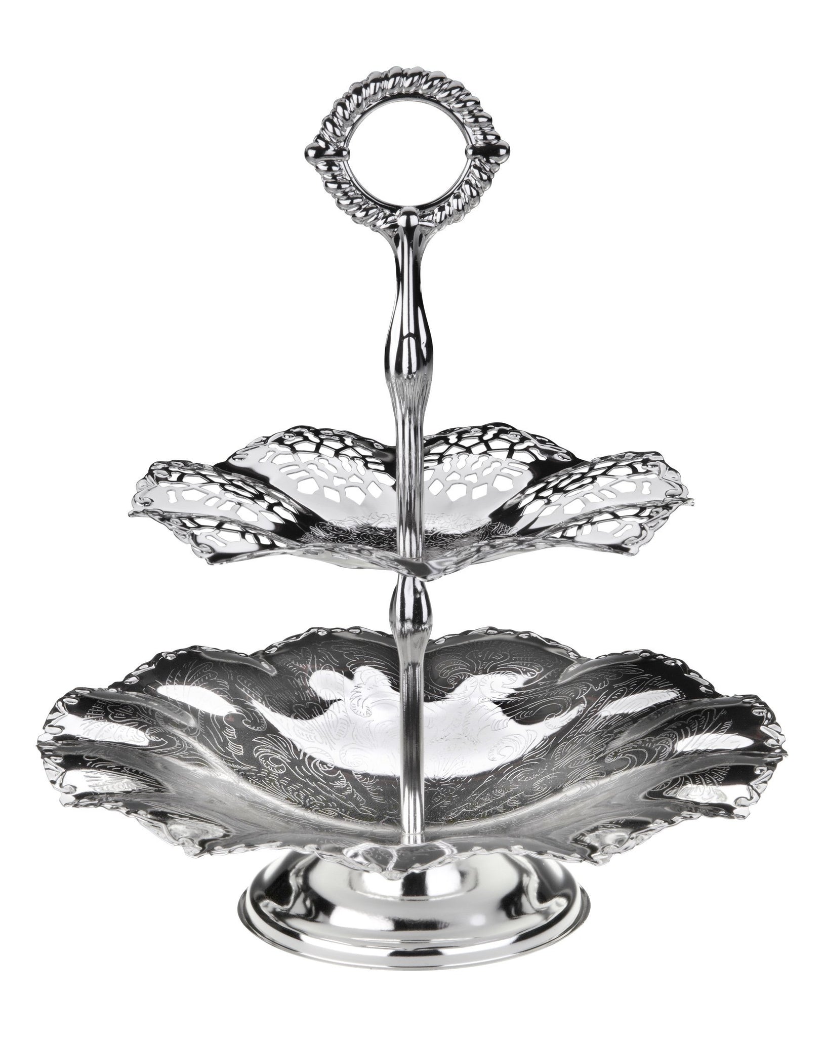 Queen Anne - 2 Tier Wavy Edge Cake Stand - Silver Plated Metal - 27 & 23 cm - 26000254