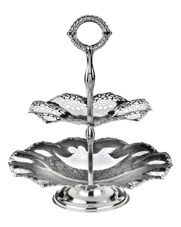 Queen Anne - 2 Tier Wavy Edge Cake Stand - Silver Plated Metal - 27 & 23 cm - 26000254