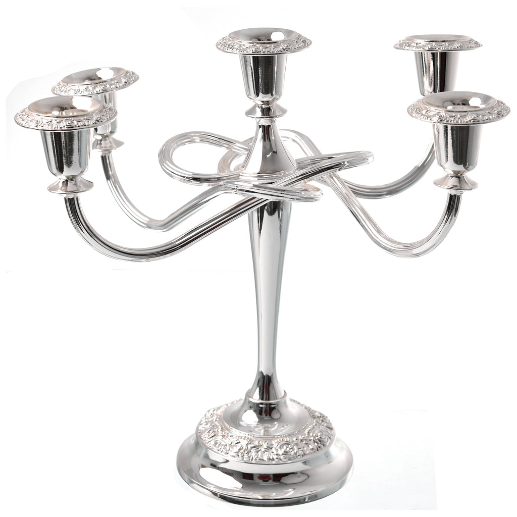 Queen Anne - 5 Lights Candle Holder With Scroll Arm Design - Silver Plated Metal - 26cm - 26000255