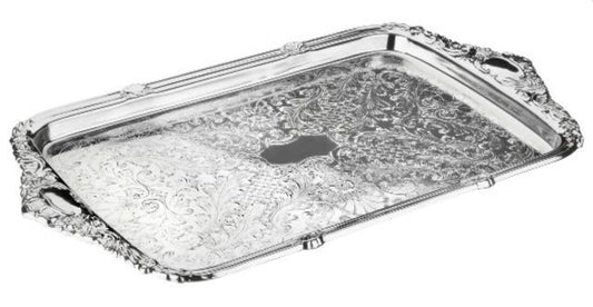 Queen Anne Rectangular Tray - Silver Plated Metal - 41 x 25.5 cm - 26000256
