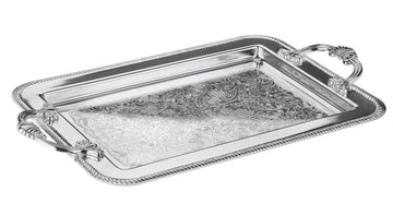 Queen Anne Rectangular Tray - Silver Plated Metal - 40.5 x 25 cm - 26000259