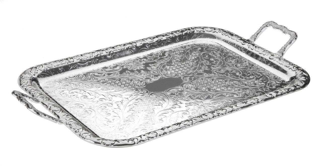 Queen Anne Rectangular Tray - Silver Plated Metal - 63 x 34 cm - 26000262