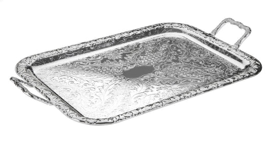 Queen Anne Rectangular Tray - Silver Plated Metal - 63 x 34 cm - 26000262