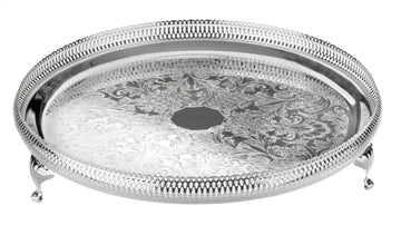 Queen Anne - Round Tray with Legs - Silver Plated Metal - 35 cm - 26000285