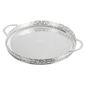 Queen Anne - Round Tray With Handles - 36cm - Silver Plated Metal - 26000304