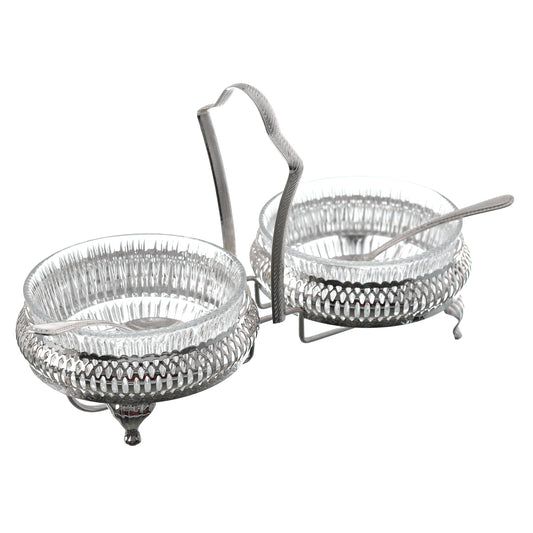 Queen Anne - Jam Bowl Set with Spoons & Cover & Silver Plated Stand 2 Pieces - Silver Plated Metal - 26x12cm - 26000321