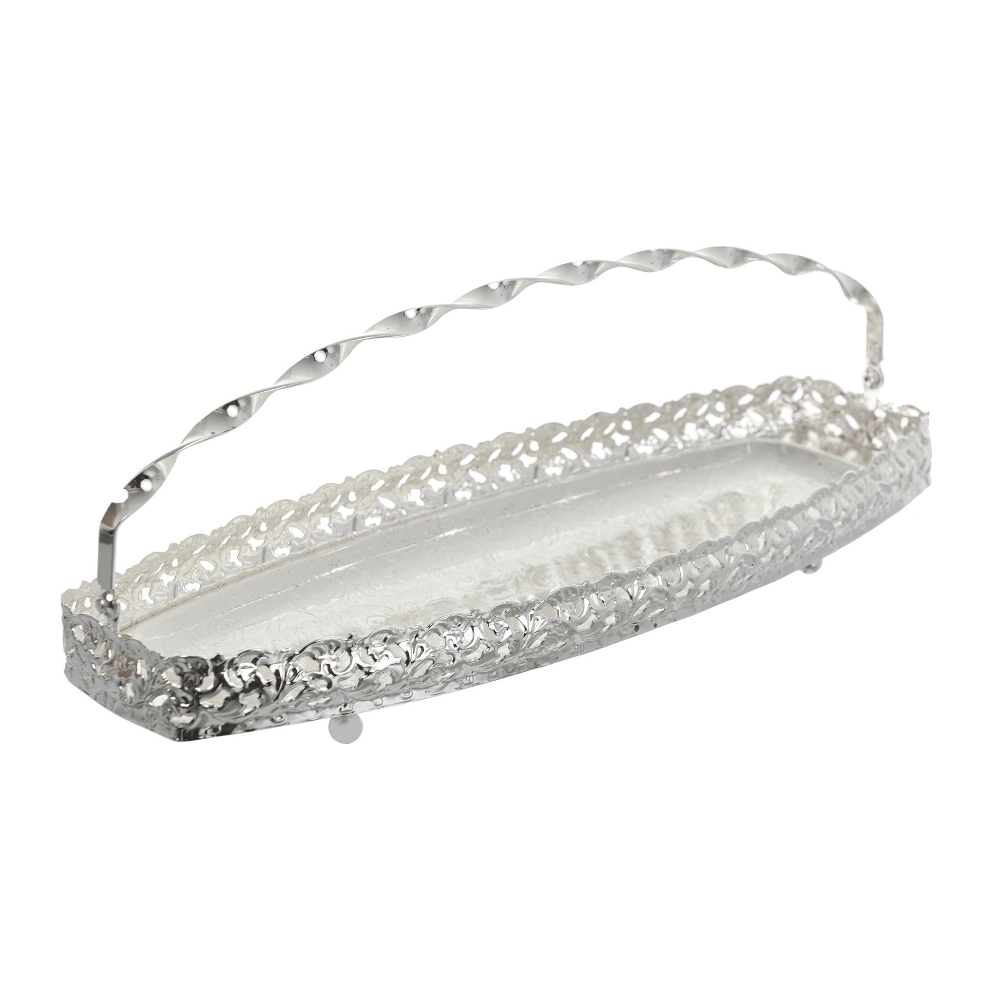 Queen Anne - Cookies Tray with Swing Handle & Legs - Silver Plated Metal - 40x15cm - 26000341