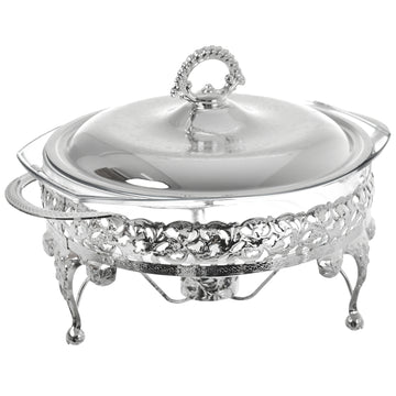 Queen Anne - Round Food Warmer With Handles & Candle - 29.5x23.5x19.5cm - Silver Plated Metal - 26000356