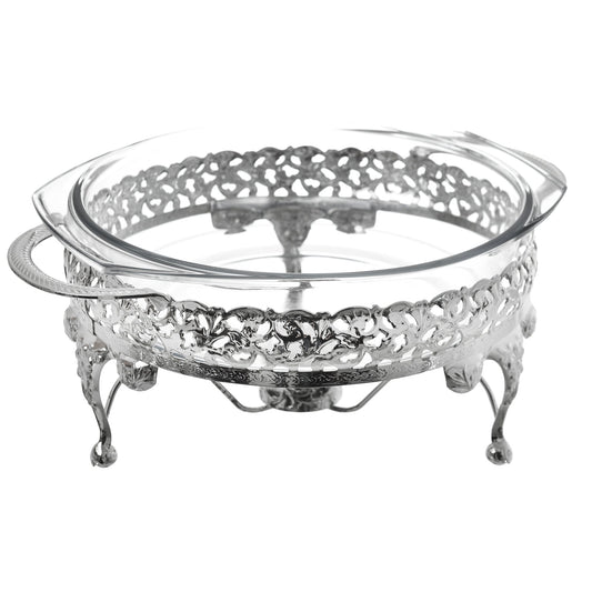 Queen Anne - Round Food Warmer With Handles & Candle - 29.5x23.5x19.5cm - Silver Plated Metal - 26000356