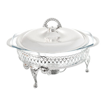 Queen Anne - Round Food Warmer with 1 Candle - Silver Plated Metal & Tempered Glass - 29.5 x 23.5 x 19.5 cm - 26000357