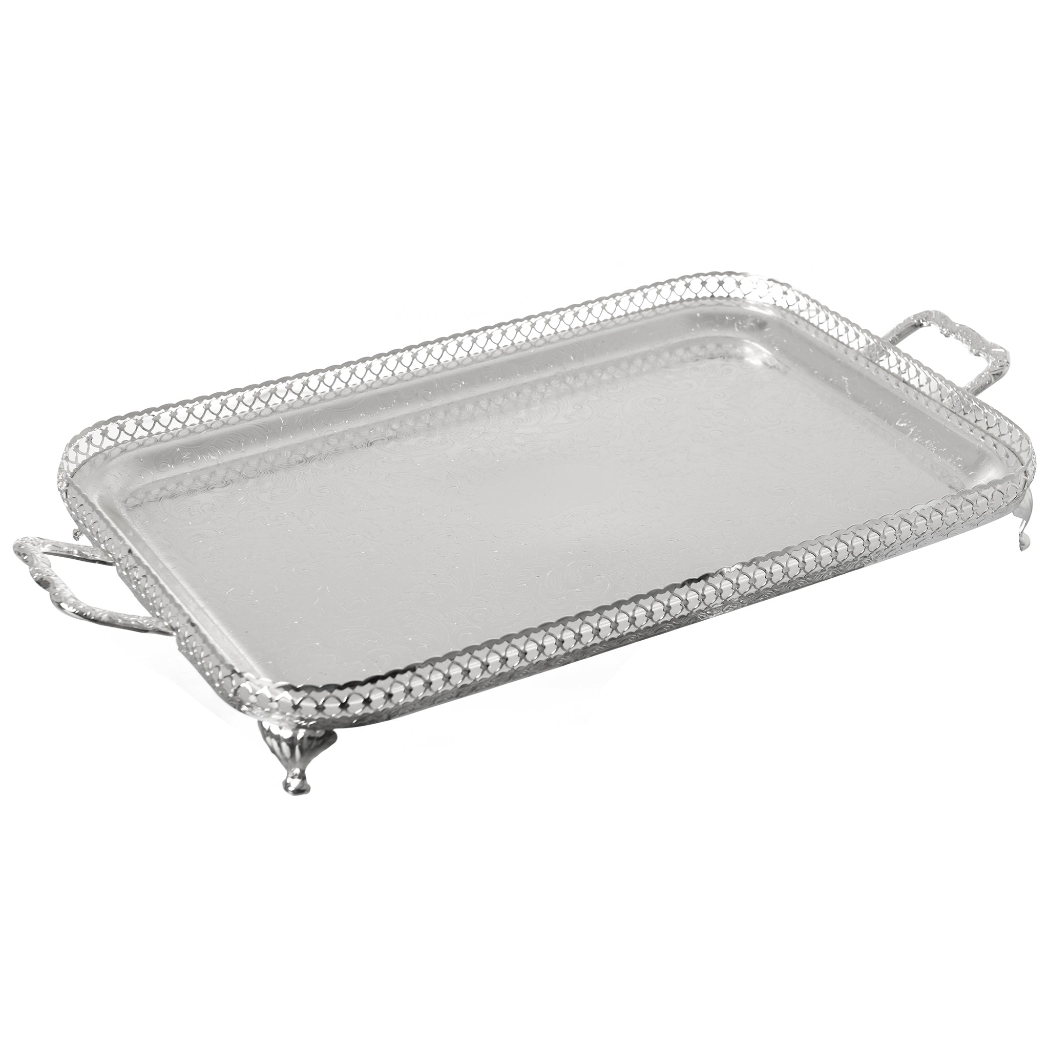 Queen Anne - Rectangular Tray with Handles - Silver Plated Metal - 62.5x34.5cm - 26000363