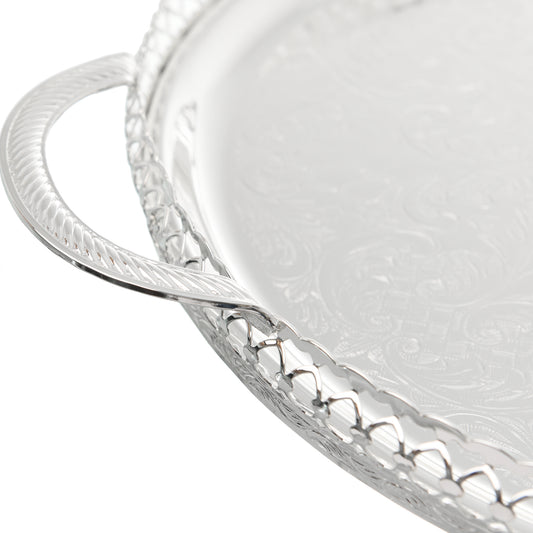Queen Anne - Round Tray with Legs With Handles - Silver Plated Metal - 35 cm - 26000365
