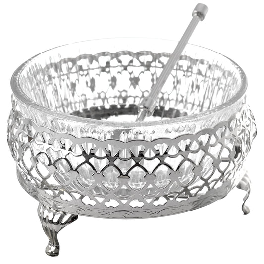 Queen Anne - Bowl Set with Dessert Spoons 6 Pieces - Silver Plated Metal with Glass - 26000374