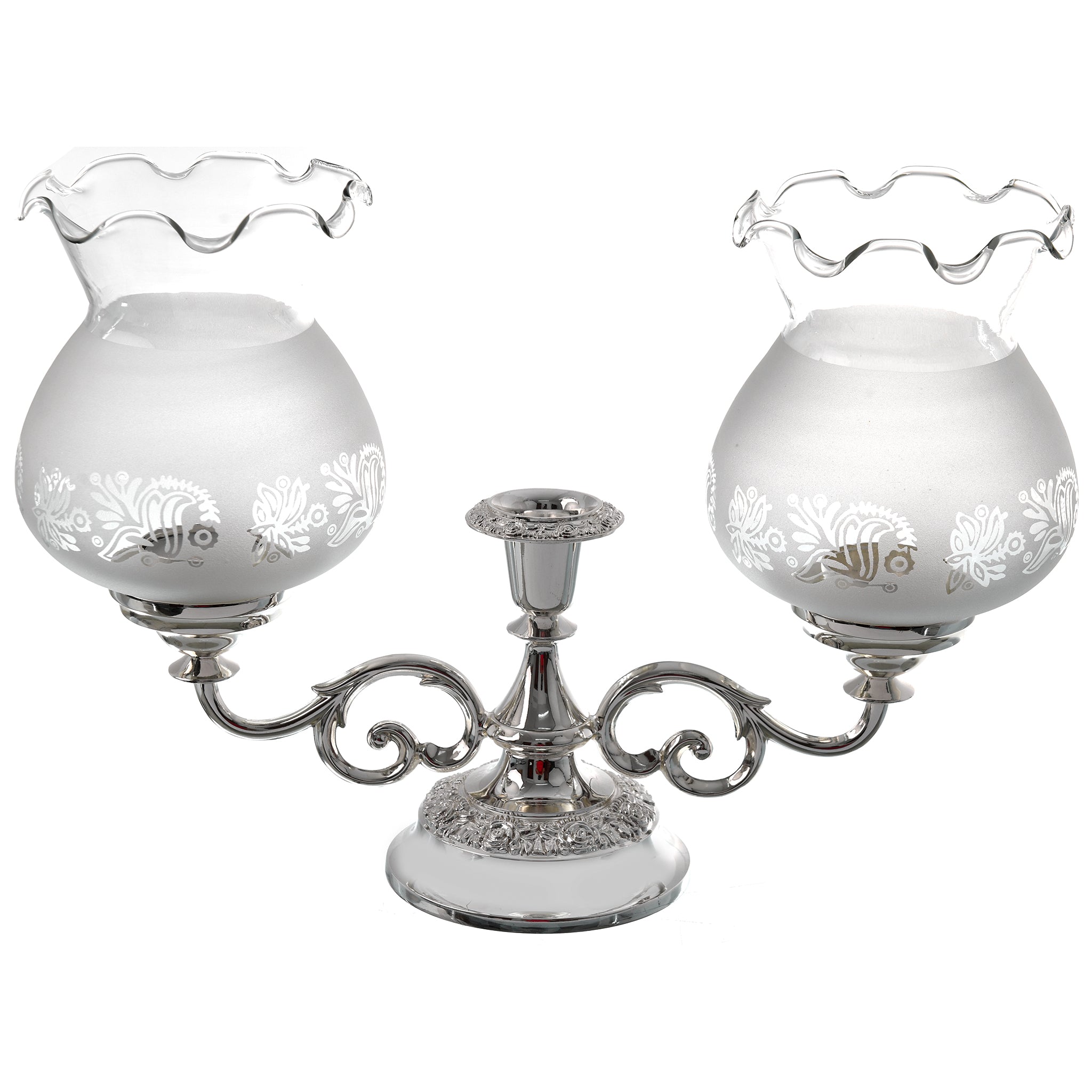Queen Anne - Double Candle Lamp - Silver Plated Metal - 20.5cm - 26000375