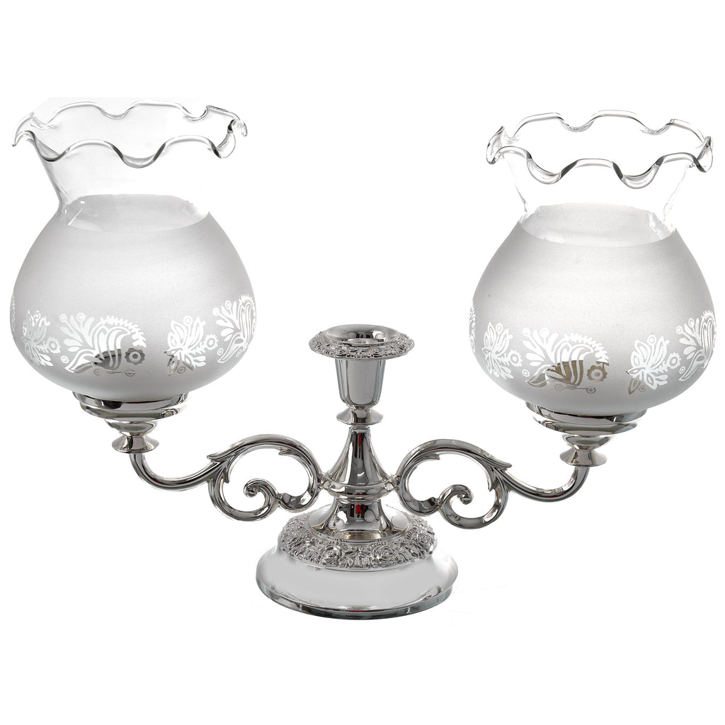 Queen Anne - Double Candle Lamp - Silver Plated Metal - 20.5cm - 26000375