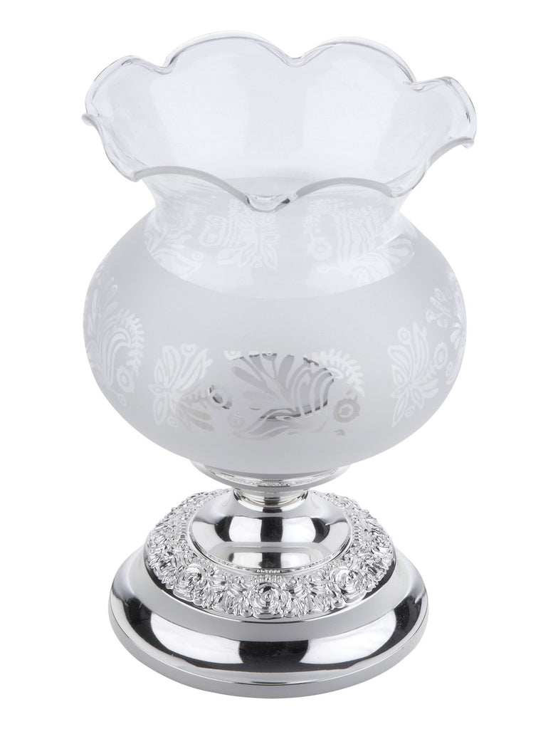 Queen Anne Single Candle Lamp with Decorative Glass - Silver Plated Metal - 19 cm - 26000377