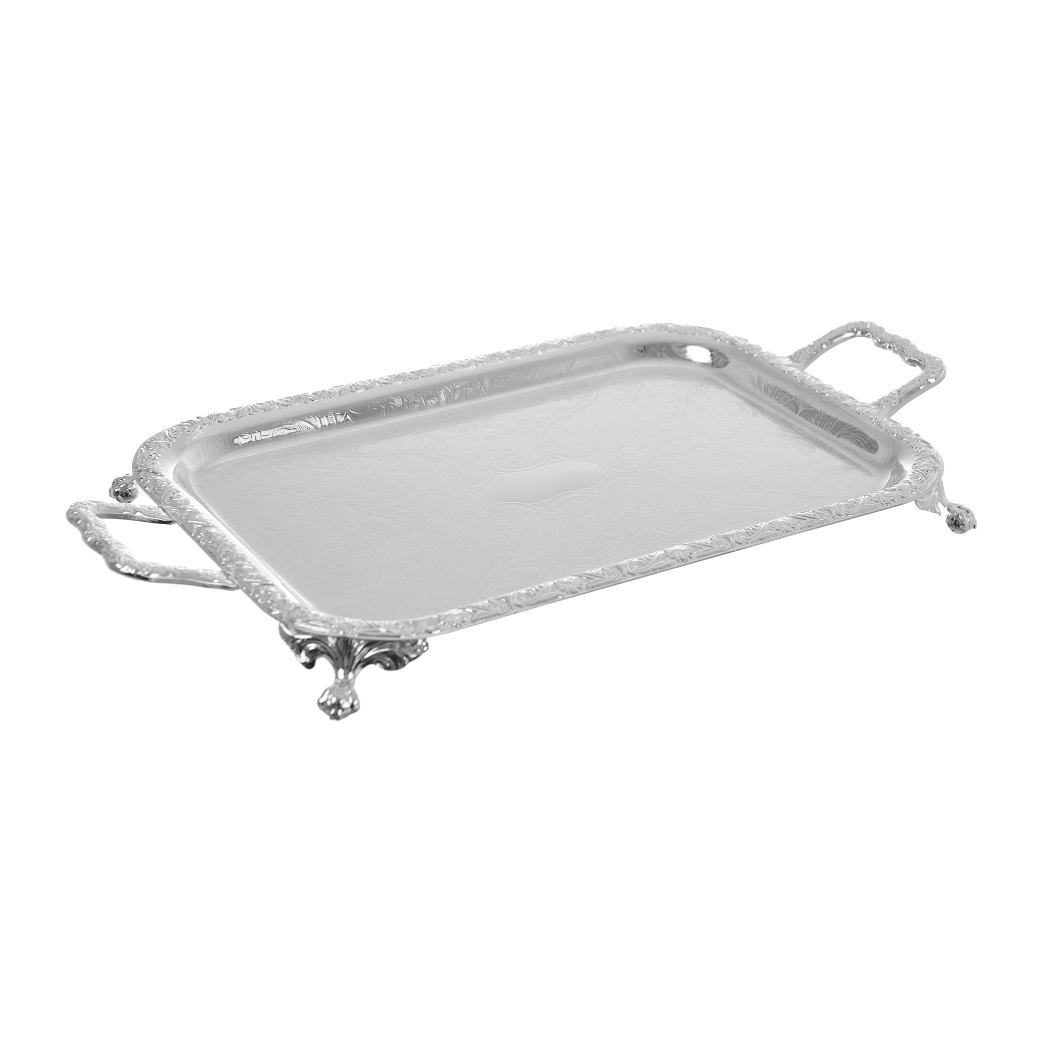 Queen Anne - Rectangular Tray with Handles & Legs - Silver Plated Metal - 44x24.5cm - 26000391