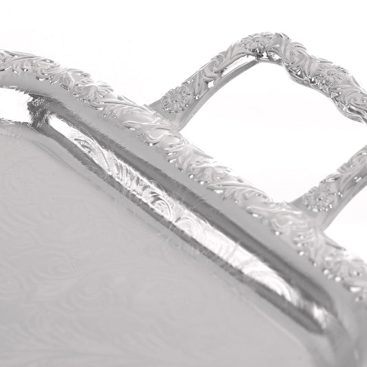 Queen Anne - Rectangular Tray with Handles & Legs - Silver Plated Metal - 44x24.5cm - 26000391