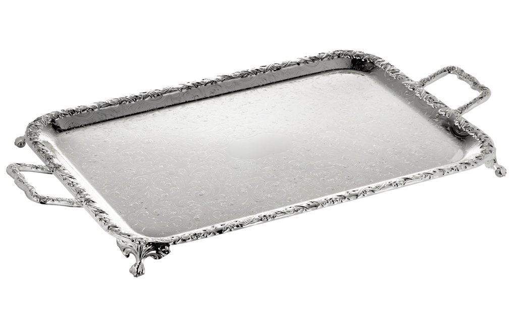 Queen Anne - Rectangular Tray with Handles & Legs - Silver Plated Metal - 51x29cm - 26000392