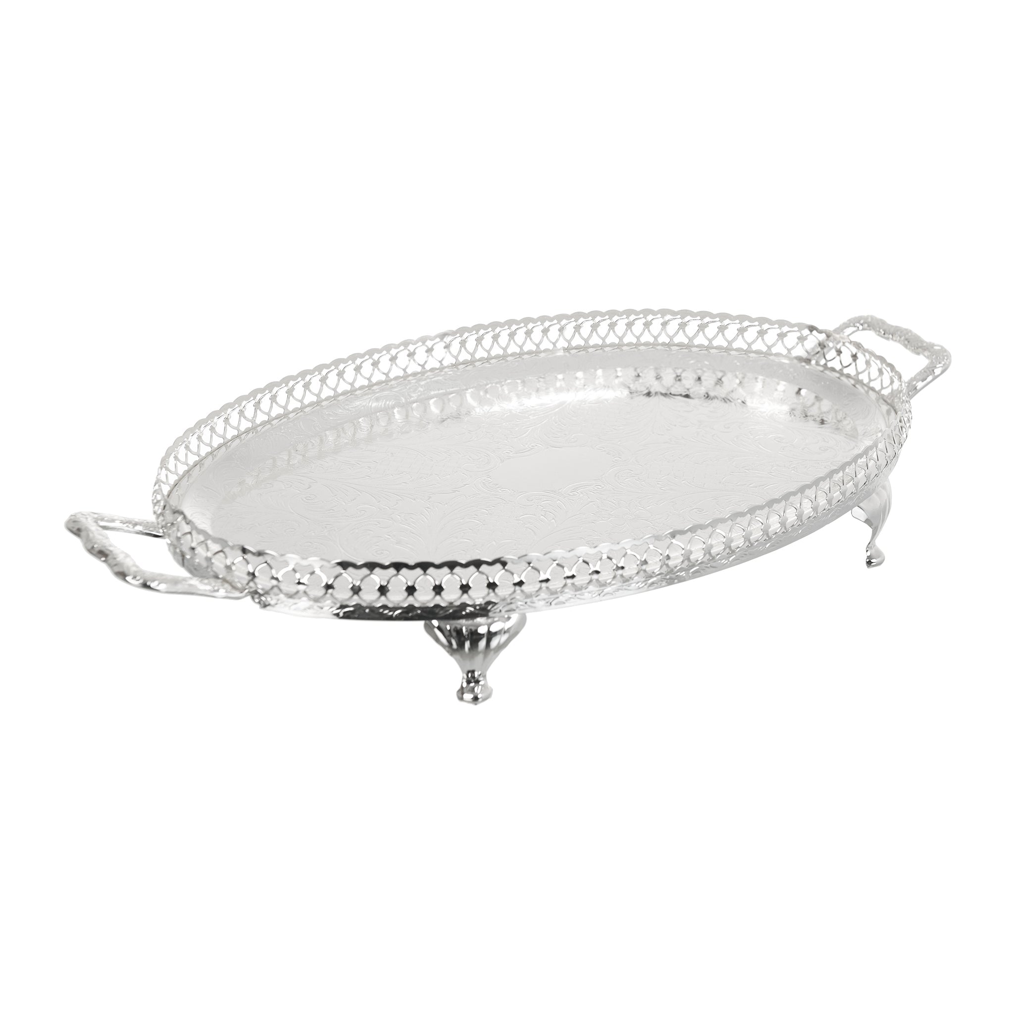 Queen Anne - Oval Tray with Handles & Legs - Silver Plated Metal - 47x25.5cm - 26000411