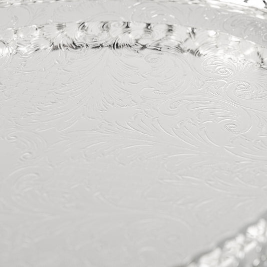 Queen Anne - Oval Tray with Handles & Legs - Silver Plated Metal - 47x25.5cm - 26000411