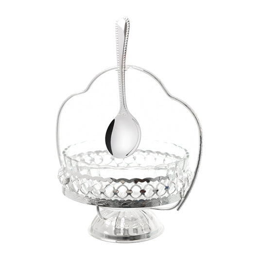 Queen Anne - Bowl Set with Dessert Spoons & Handles - 6 Pieces - Silver Plated Metal with Glass - 26000413