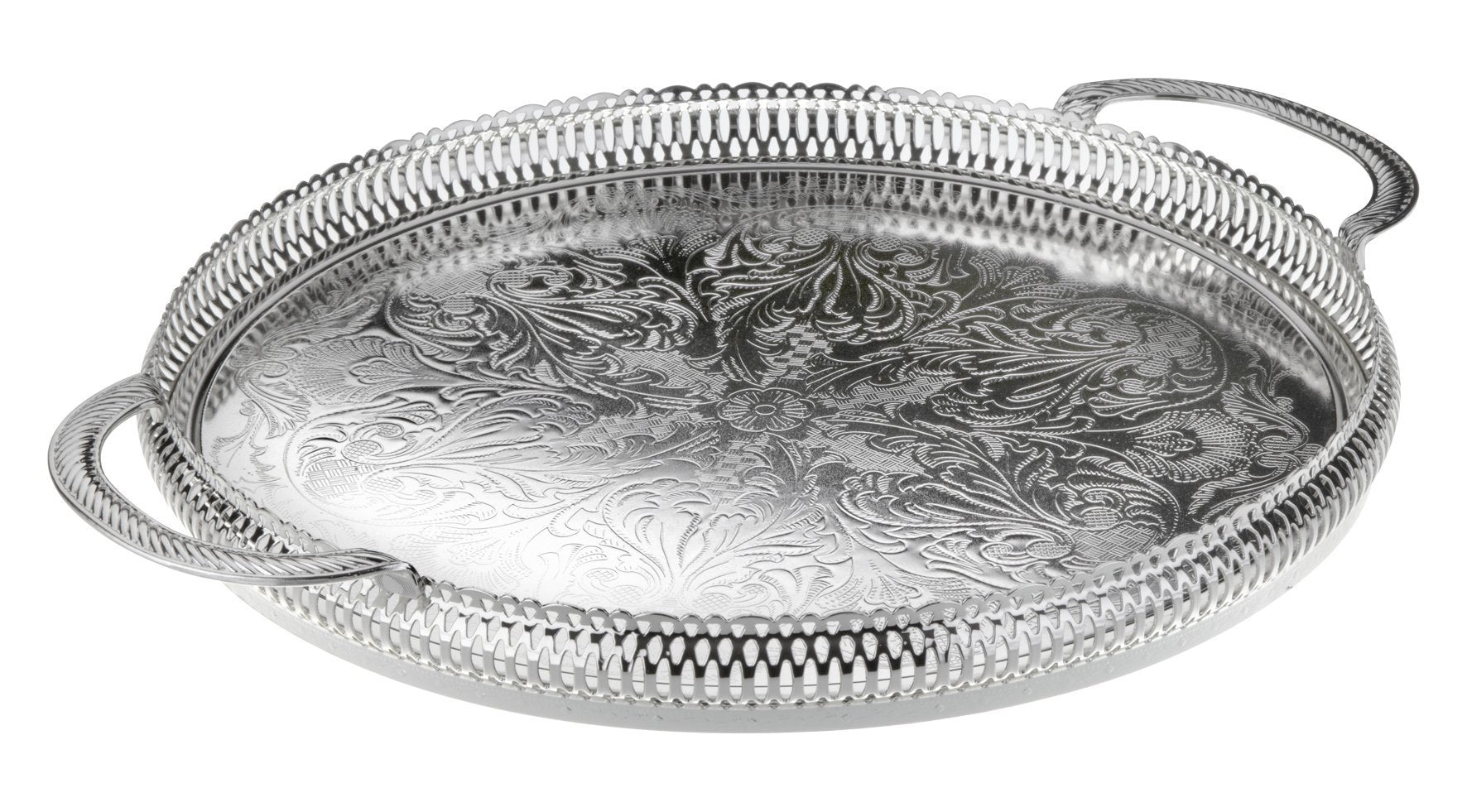 Queen Anne - Round Tray with Handles - Silver Plated Metal - 28cm - 26000432