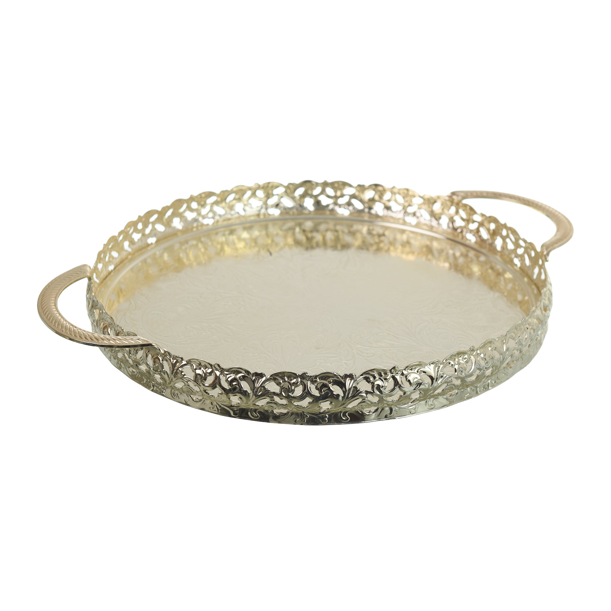 Queen Anne - Round Tray With Handles - 28cm - Silver Plated Metal - 26000433